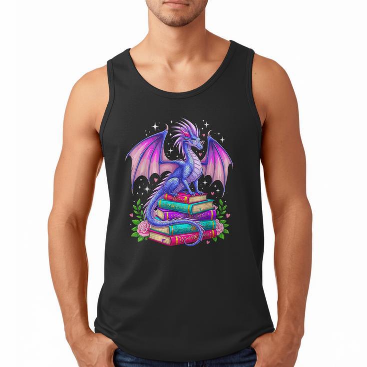 Fantasy Dragon Reading Books Bookworm Men Tank Top