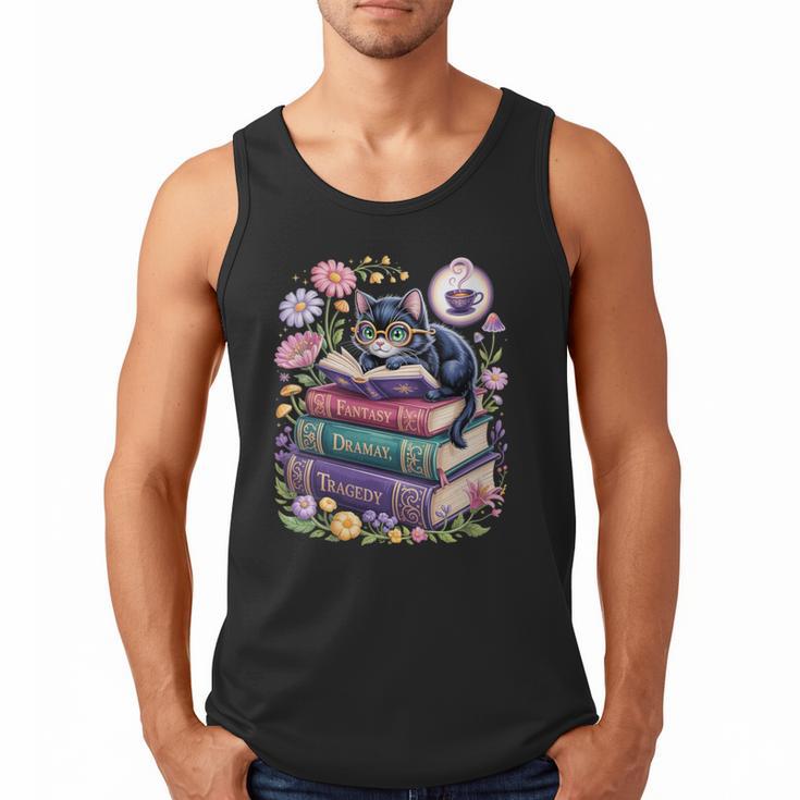 Fantasy Drama Tragedy Cute Cat Book Lover Readers Librarians Men Tank Top