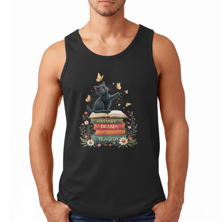 Fantasy Drama Tragedy Reading Lover Book Cat Humor Men Tank Top