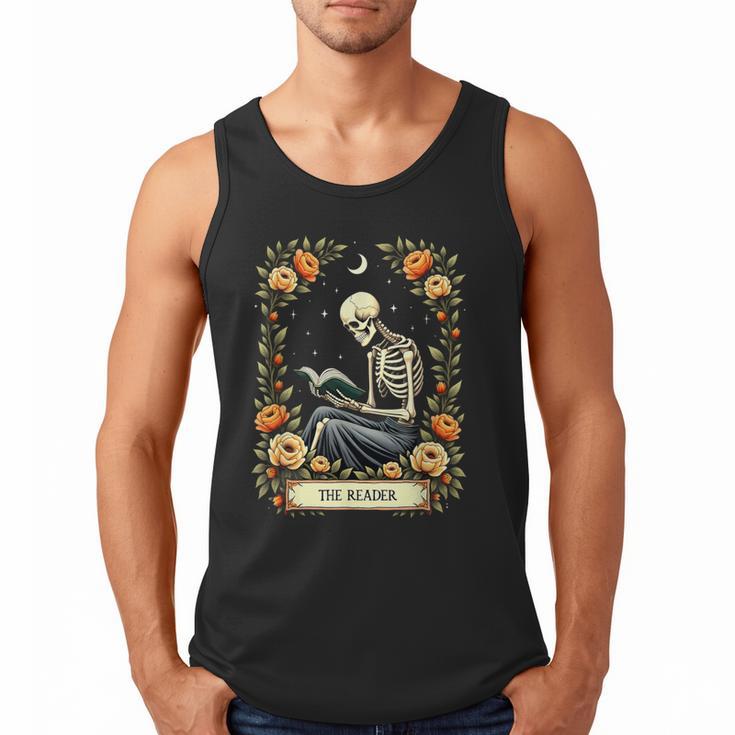 Floral Tarot Card The Reader Skeleton Reading Book Men Tank Top