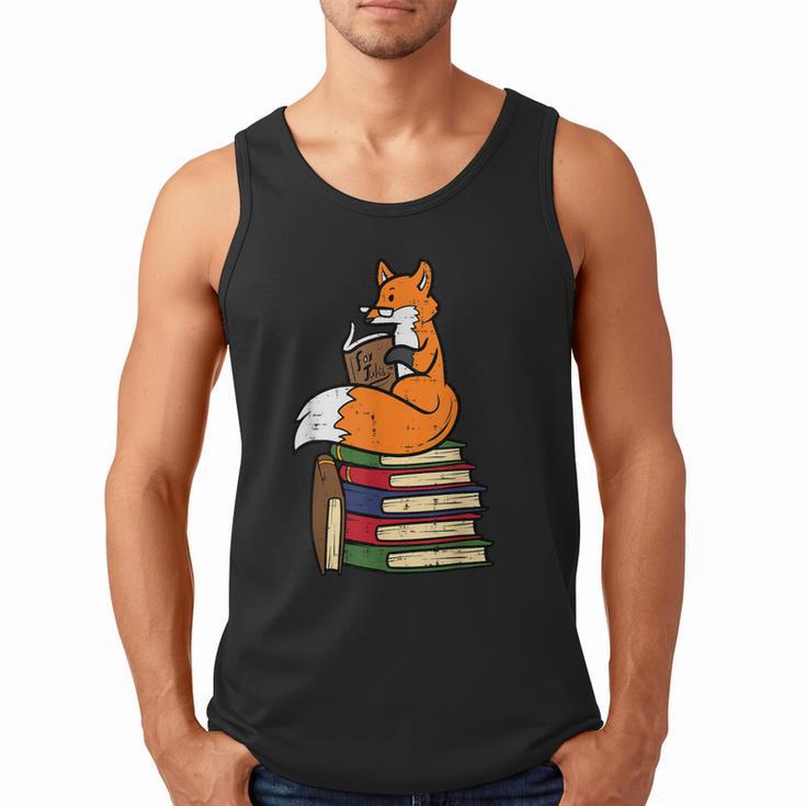 Fox Books Read Reading Librarian America Men Women Kids Men Tank Top