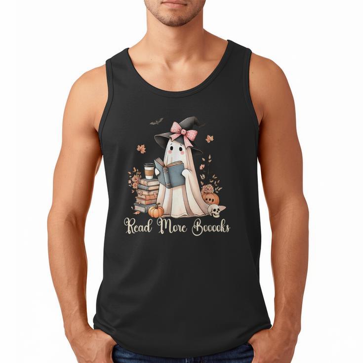 Ghost Reading Book Coquette Bow Halloween Girl Kid Teacher Men Tank Top