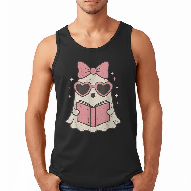 Ghost Reading Book Halloween Cat Lover Men Tank Top