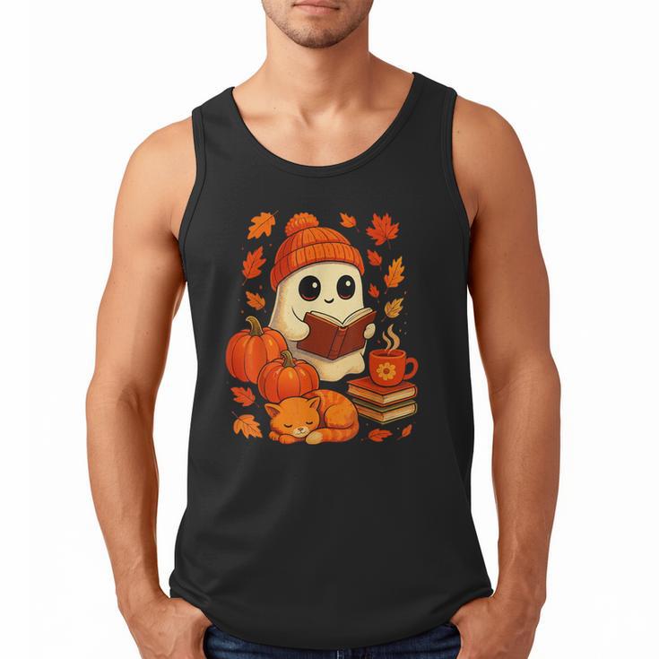Ghost Reading Book Lovers Autumn Fall Halloween Men Tank Top