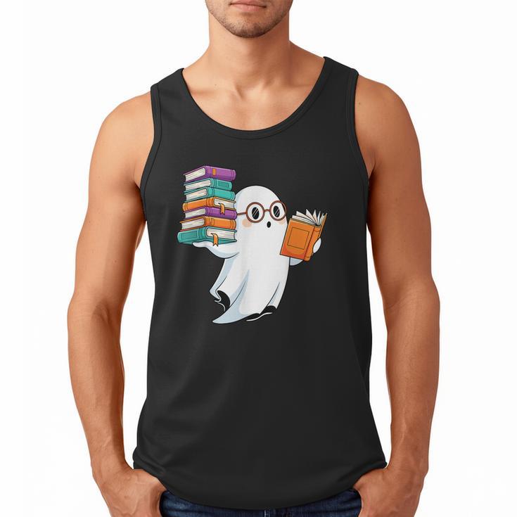 Ghost Reading Books Halloween Library Men Tank Top