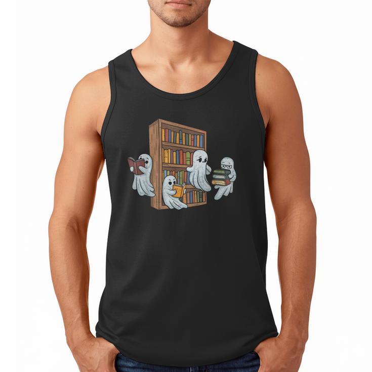 Ghosts Reading Books Teacher Halloween Librarian Book Lover Men Tank Top