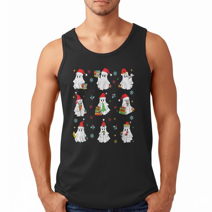 Ghosts Wearing Santa Hats Reading Books Christmas Book Lover Men Tank Top