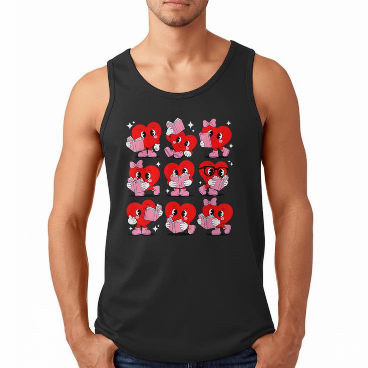 Heart Reading Books Valentine Teacher Boys Girls Book Lover Men Tank Top