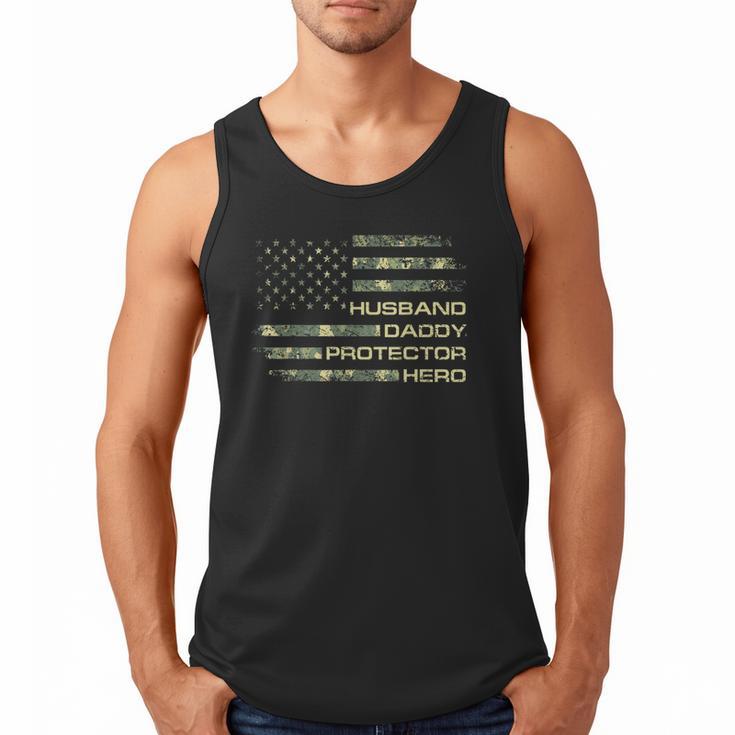 Husband Daddy Protector Hero Fathers Day Camo American Flag Men Tank Top