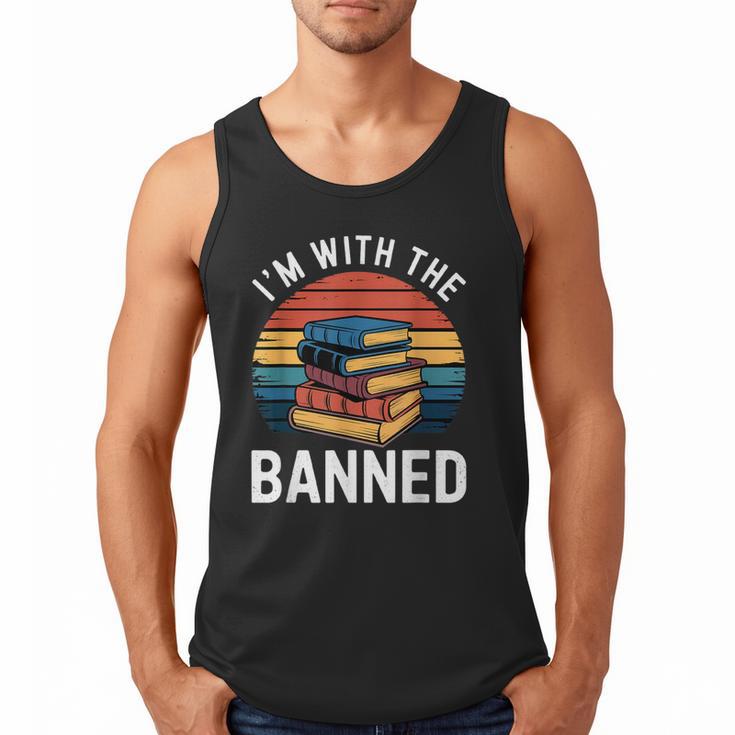 I'm With The Banned Stack Of Books Vintage Sunset Retro Men Tank Top