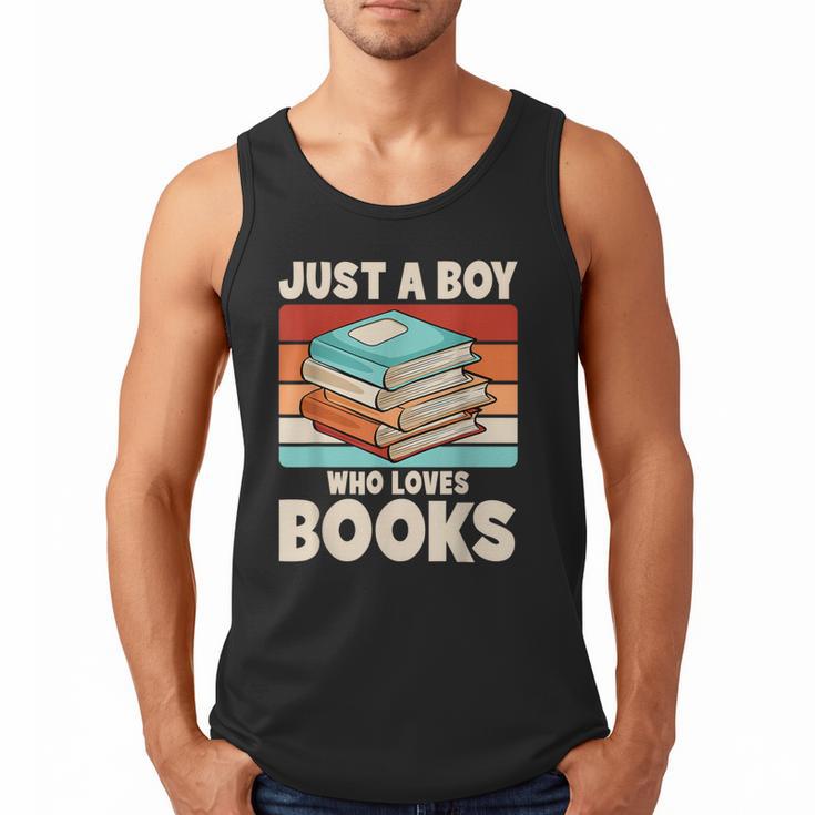 Just A Boy Who Loves Books Reading Bookworm Boys Kids Men Tank Top
