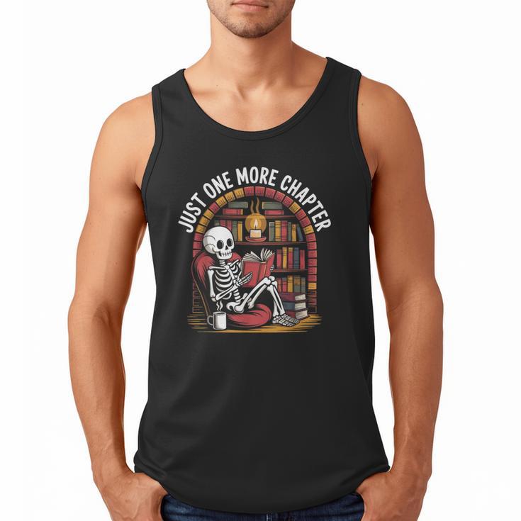 Just One More Chapter Skeleton Reading Cozy Books Men Tank Top