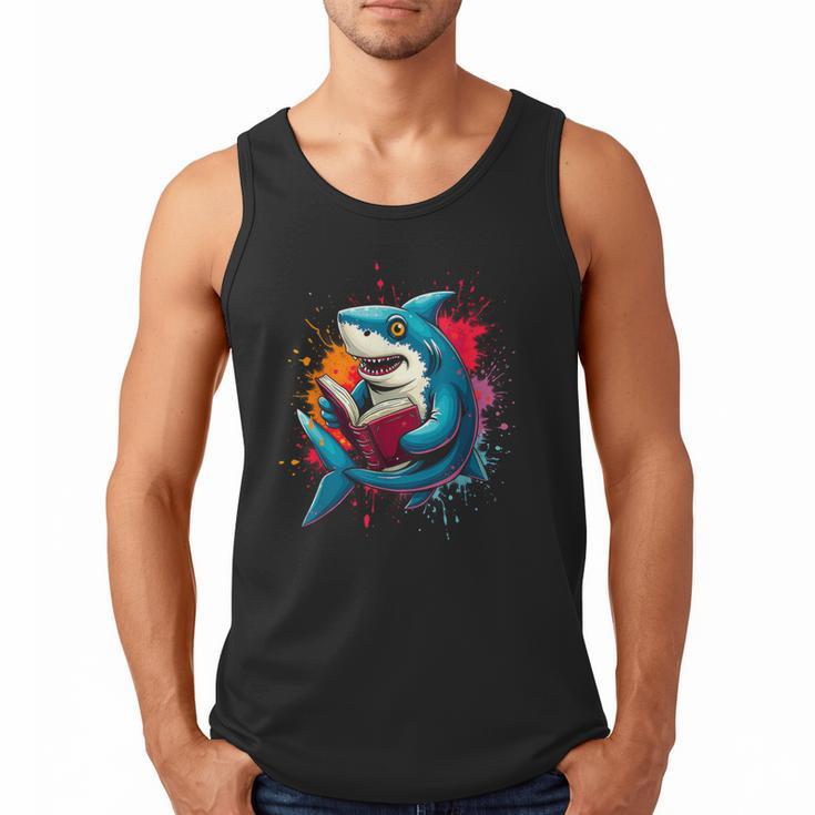 Kawaii Shark Reads Book Reading Library Book Bookworm Men Tank Top