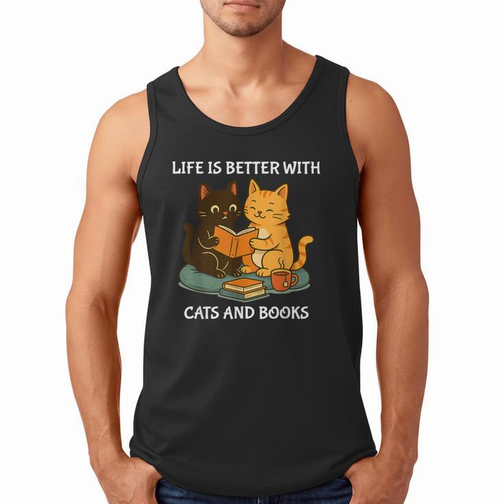 Life Is Better With Cats And Books Cute Cat Lover Men Tank Top