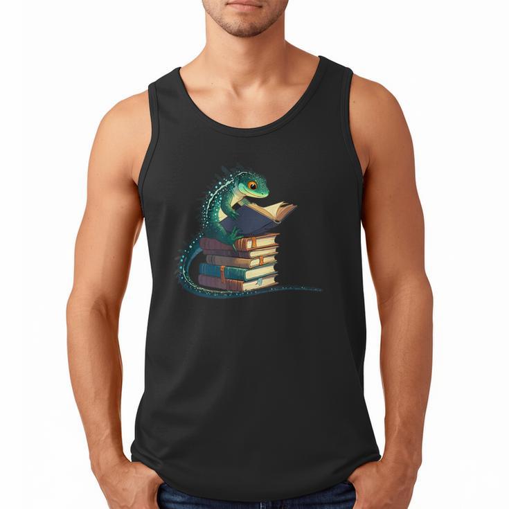 Lizard Reading Book Librarian Bookworm Reader Read Men Tank Top
