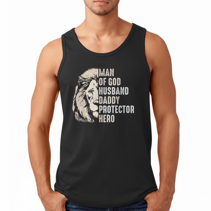 Man Of God Husband Daddy Protector Hero Lion Father's Day Men Tank Top