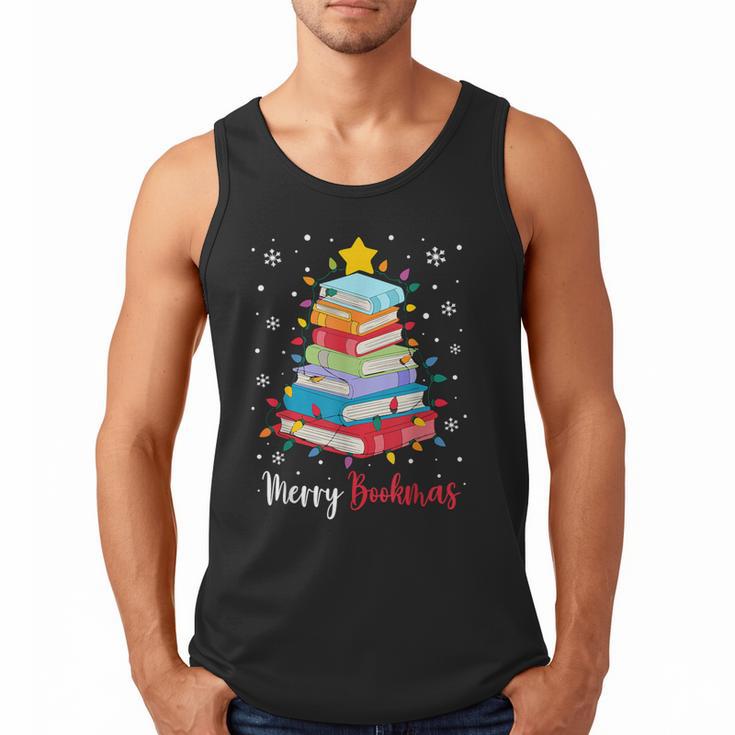 Merry Bookmas Book Christmas Tree Lights Xmas Men Women Kids Men Tank Top