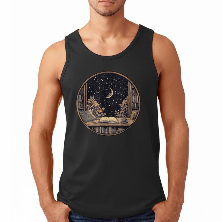Moon Book Bookshelf Library Coffee Cup Star Stars Pattern Men Tank Top