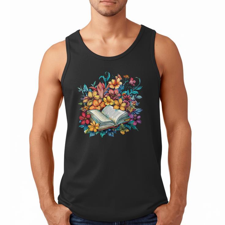 Open Book With Colorful Floral Reading Magic Men Tank Top