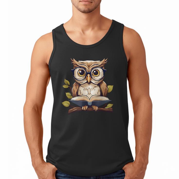 Owl Reading A Book Perched On A Branch Bookworm Men Tank Top