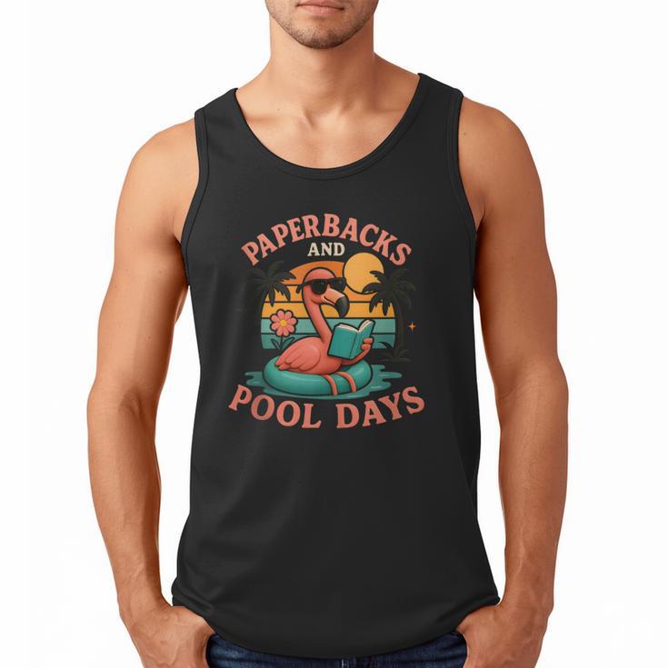 Paperbacks And Pool Days Flamingo Reading Summer Vibes Books Men Tank Top