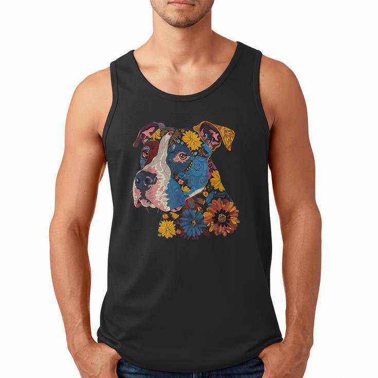 Pitbull Floral Dog Lover Vintage Flower Art Pitbull Mom Dad Men Tank Top