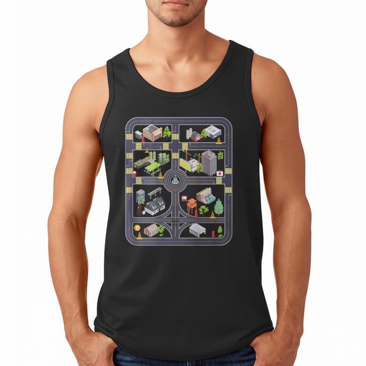 Play Cars On Dad's Back Mom's Back City Map BACK PRINT ONLY Men Tank Top