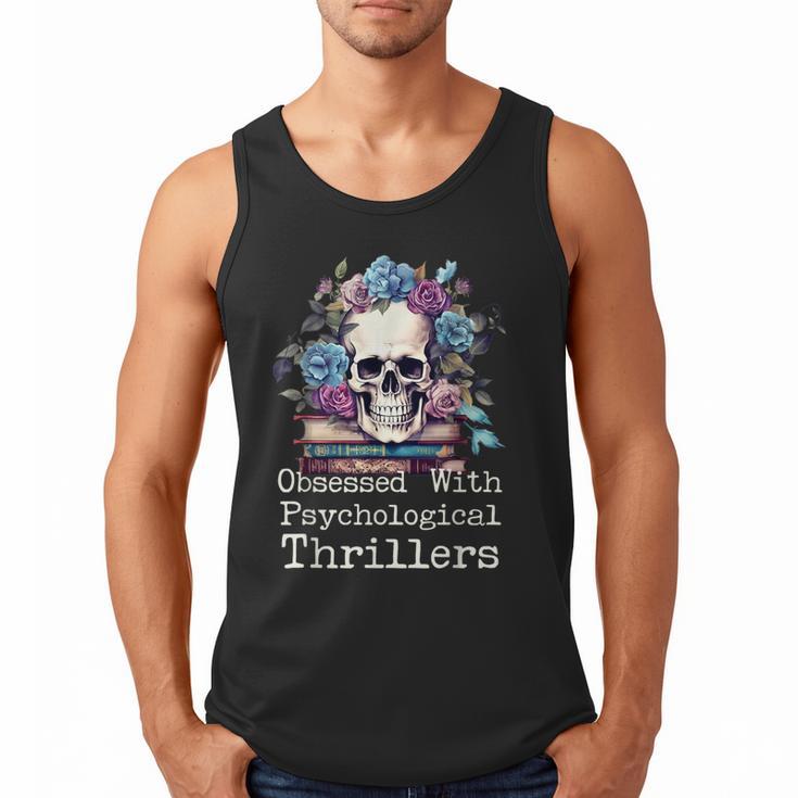 Psychological Thriller Reader Fan Skull Flowers Books Men Tank Top