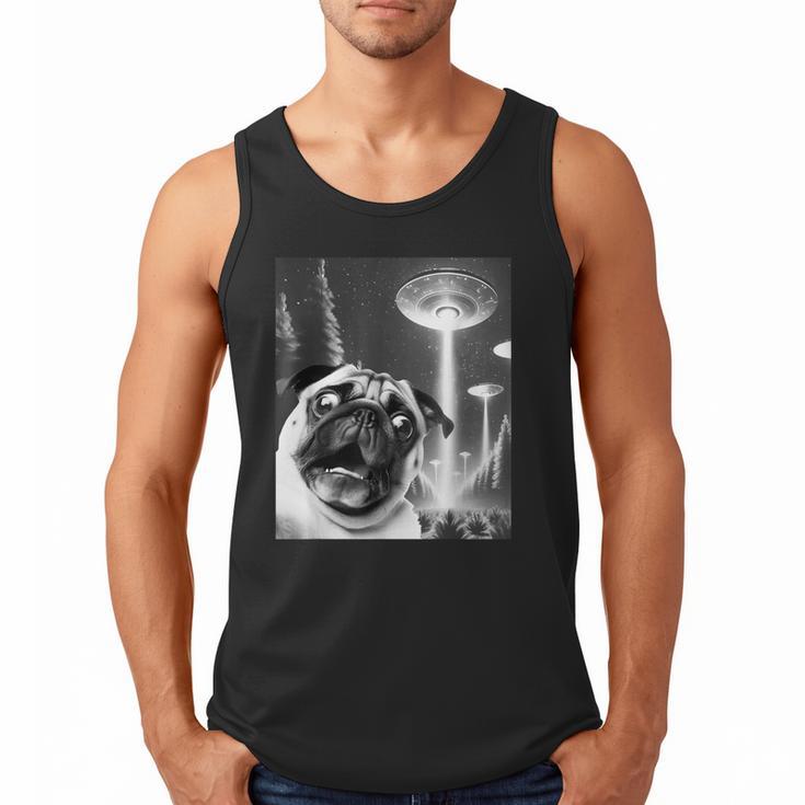 Pug Alien UFO Taking a Selfie Dog Mom Dad Men Tank Top
