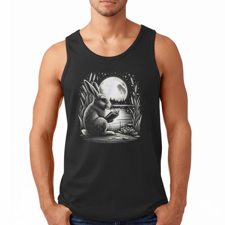 Rabbit Reading Book Full Moon Lake Scenery Men Tank Top