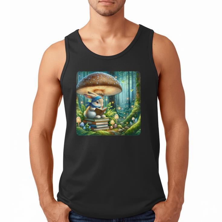 Rabbit Reading Book Under Large Mushroom Easter Bandana Men Tank Top