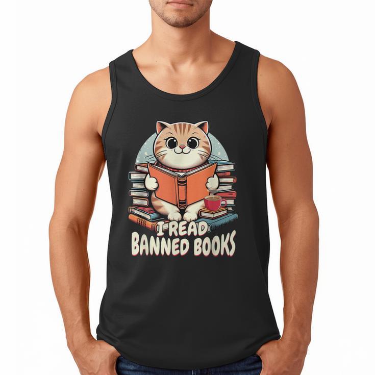 I Read Banned Books Shirt Cat Lover Bookworm Reader Men Women Kids Men Tank Top