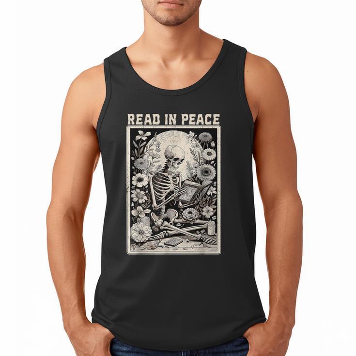 Read In Peace Skeleton Book Lover Bookworm Book Men Tank Top
