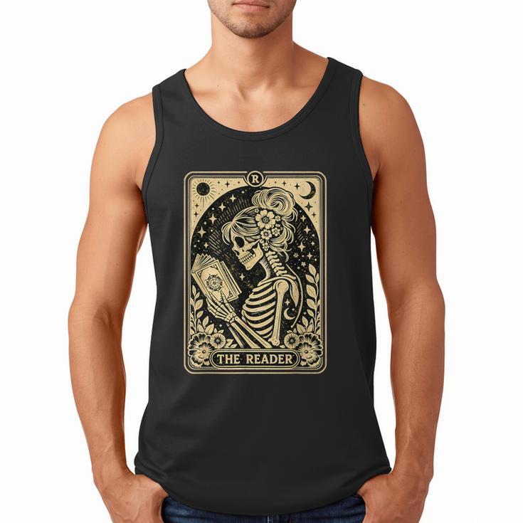 The Reader Tarot Card Book Lover Skeleton Reading Book Men Tank Top