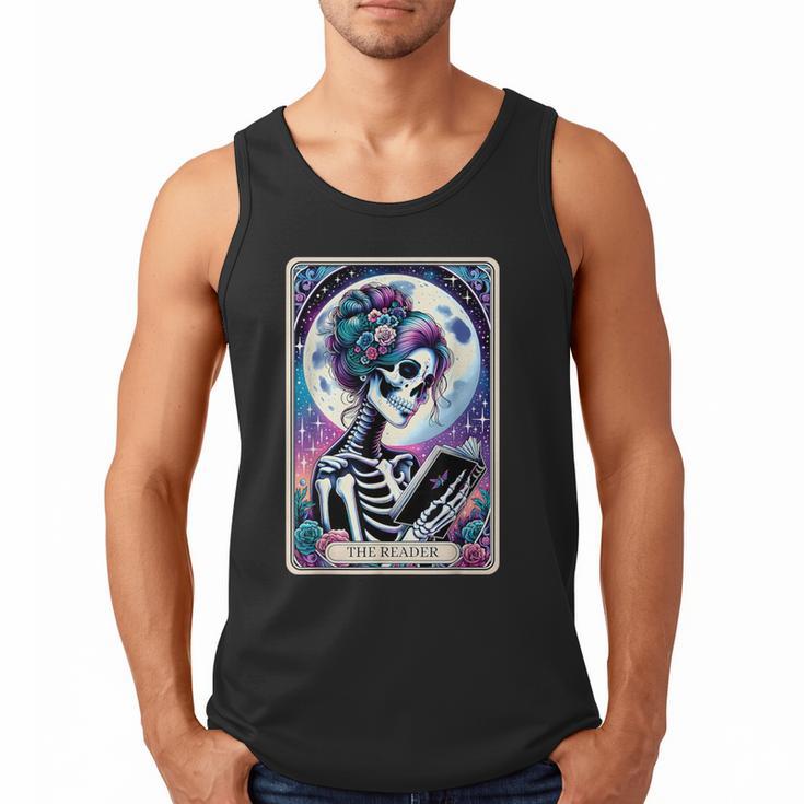 The Reader Tarot Card Reading Skeleton Skull Book Lover Men Tank Top
