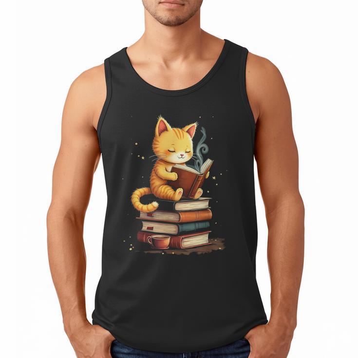 Reading Cat Books Cute Men Tank Top