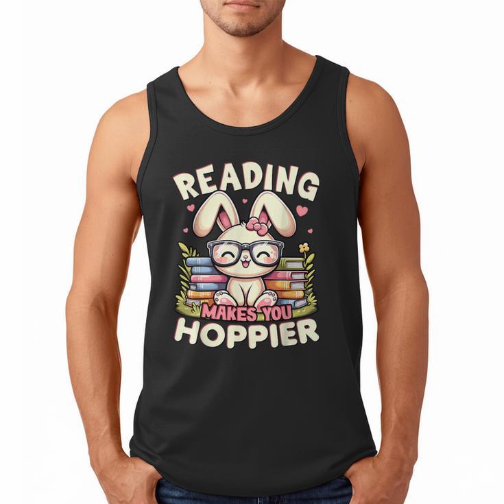 Reading Makes You Hoppier Bunny Book Fans Toddler Kid Men Tank Top