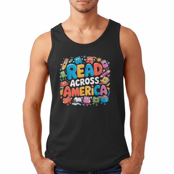 Reads Across Tee America Books Reader Reading Teacher Men Tank Top