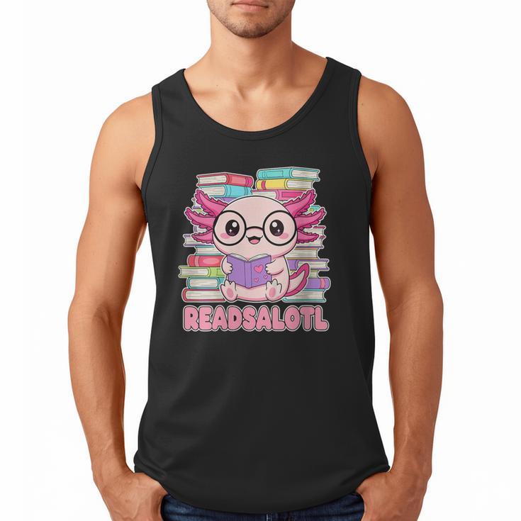 Readsalotl Axolotl Reading Book Bookworm Men Tank Top