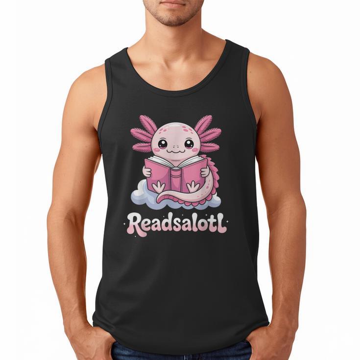 Readsalotl Axolotl Reading Cute Book Lover Bookworm Men Tank Top