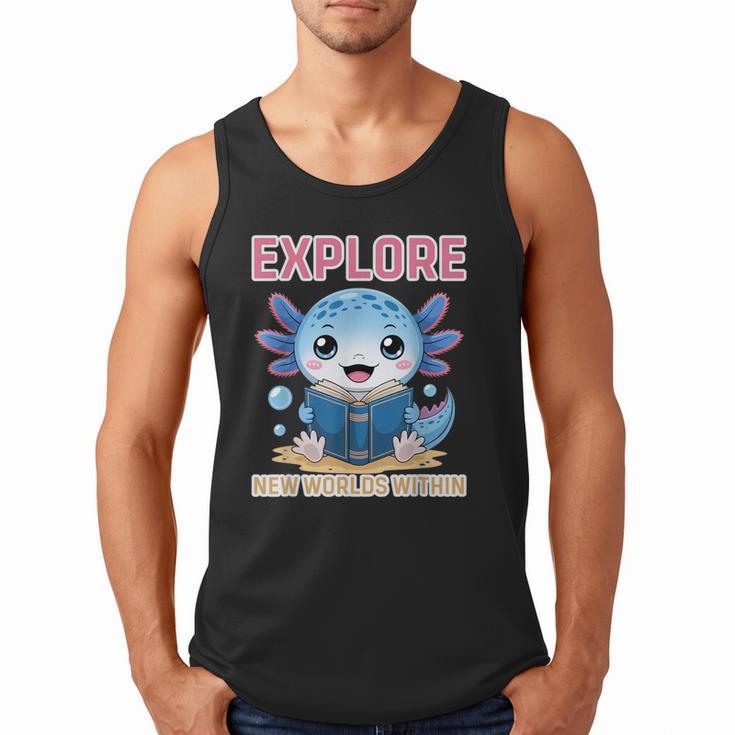 Readsolotl Kawaii Axolotl Book Lover Reading Men Tank Top