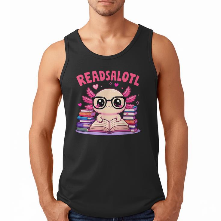 Readsolotl Pink Kawaii Axolotl Book Lover Reading Men Tank Top