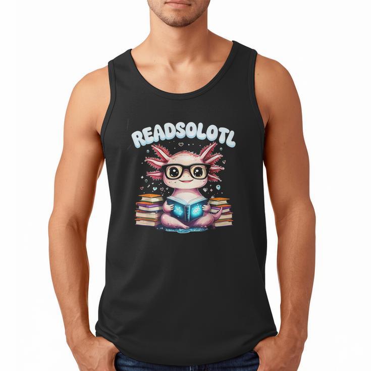 Readsolotl Pink Kawaii Axolotl Read Book Lover Reading Men Tank Top