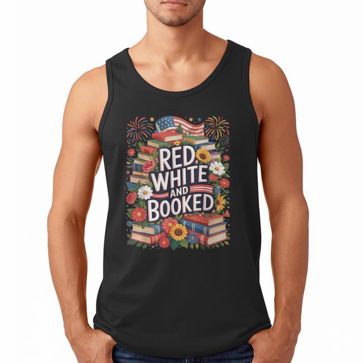 Retro Floral Red & Booked Library Reading 4th Of July Men Tank Top