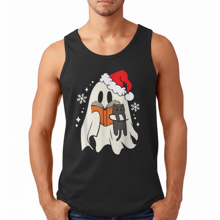 Retro Ghost Reading Book With Cat Bookish Club Christmas Men Women Kids Men Tank Top