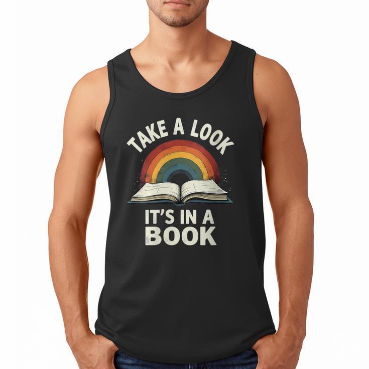 Retro Rainbow Take A Look It's In A Book Reading Men Tank Top