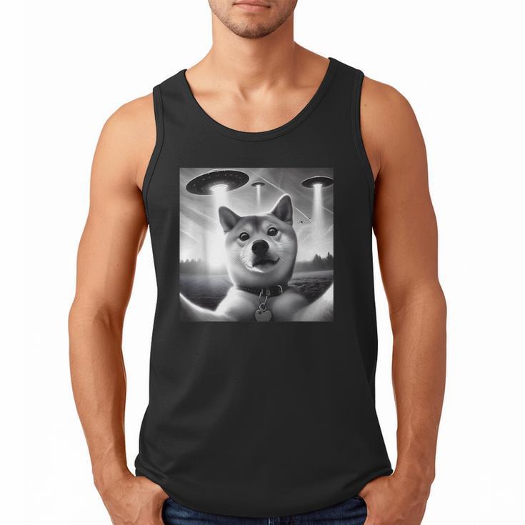 Shiba Inu Dog Dad Mom Graphic Selfie UFOs Weird Aliens Men Tank Top