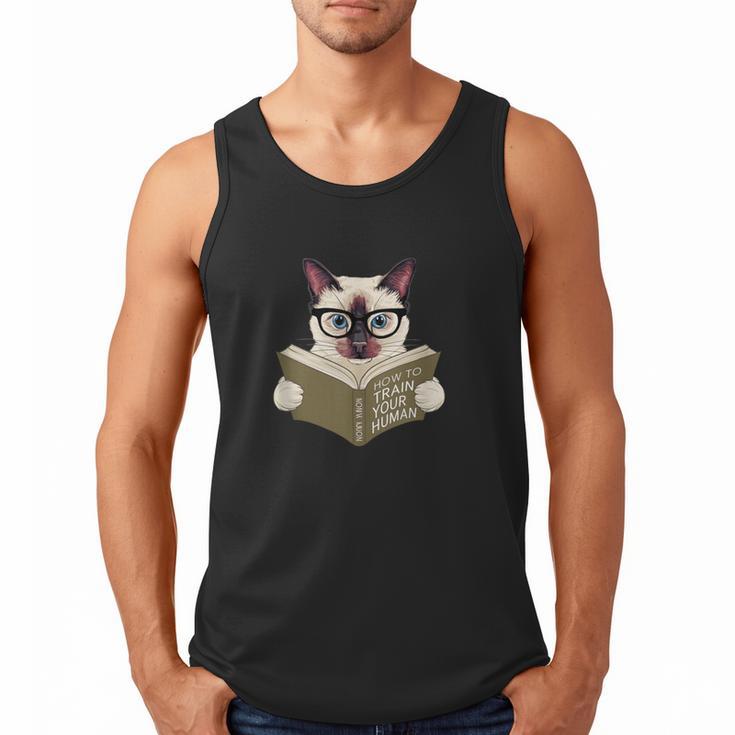 Siamese Cat Reading Book How To Train Your Human Humorous Men Tank Top