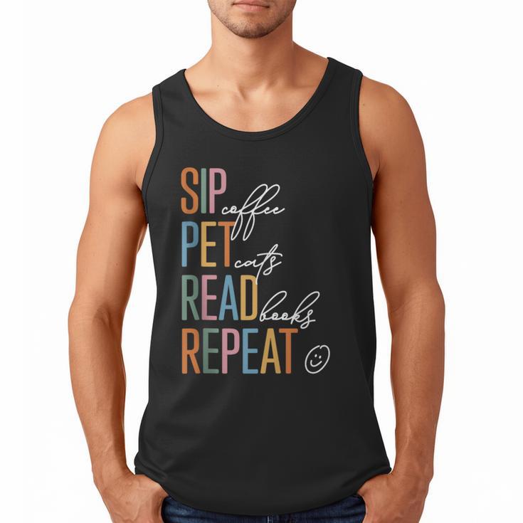 Sip Coffee Pet Cats Read Books Repeat Book Cat Lover Men Tank Top