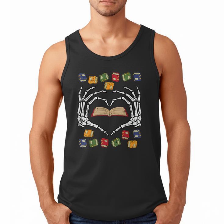 Skeleton Heart Read Reading Book Librarian Halloween Women Men Tank Top